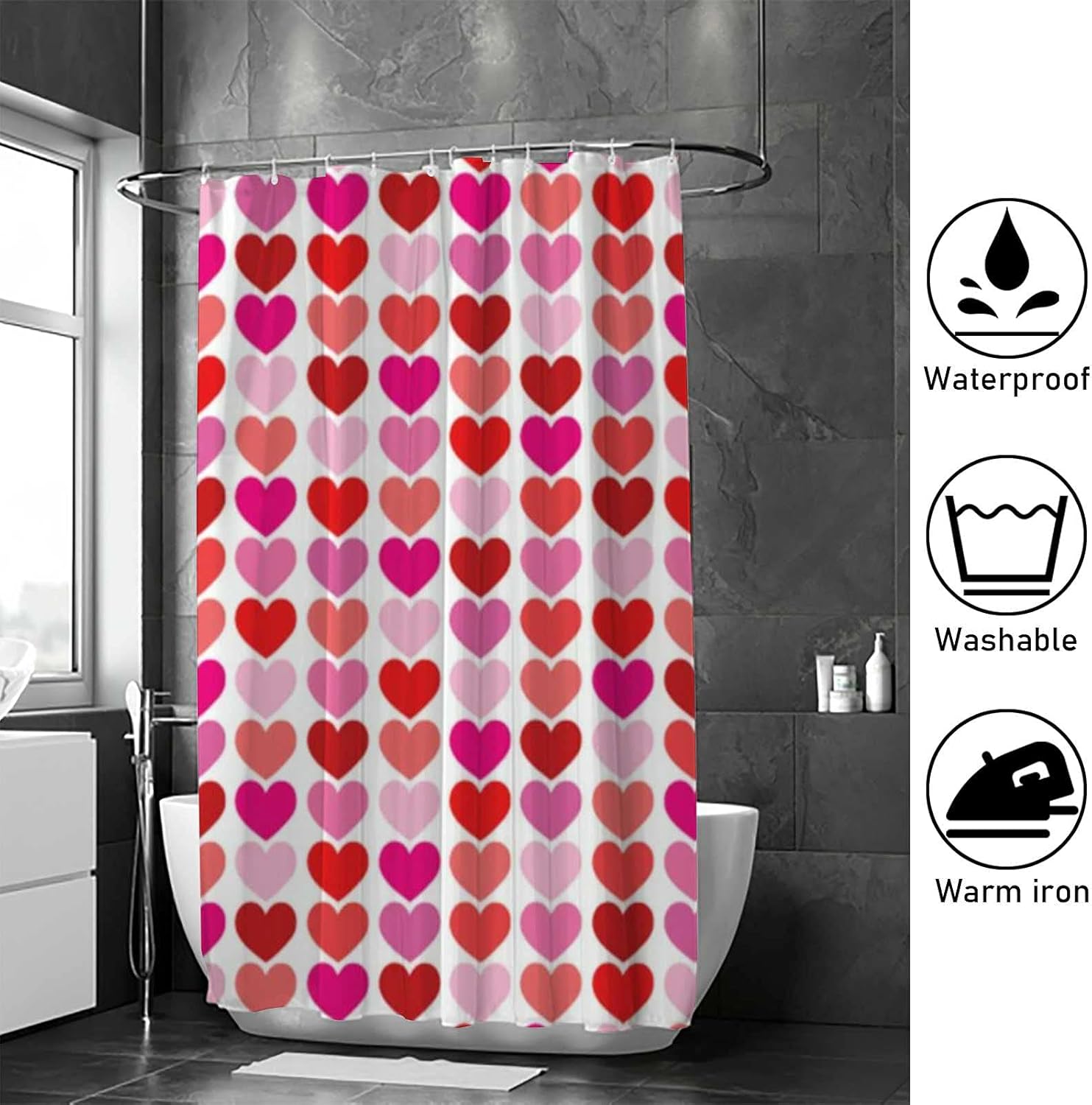 Hapuxt Valentine Hearts Waterproof Shower Curtain 60x72 Inch