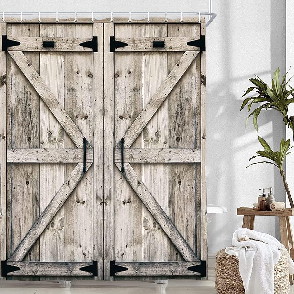 NYMB Rustic Wooden Barn Shower Curtain Set with 12 Hooks