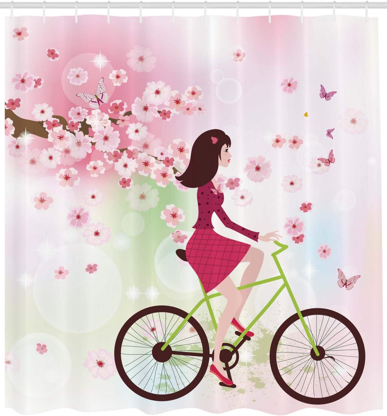 Ambesonne Pink Shower Curtain with Hooks 69x84
