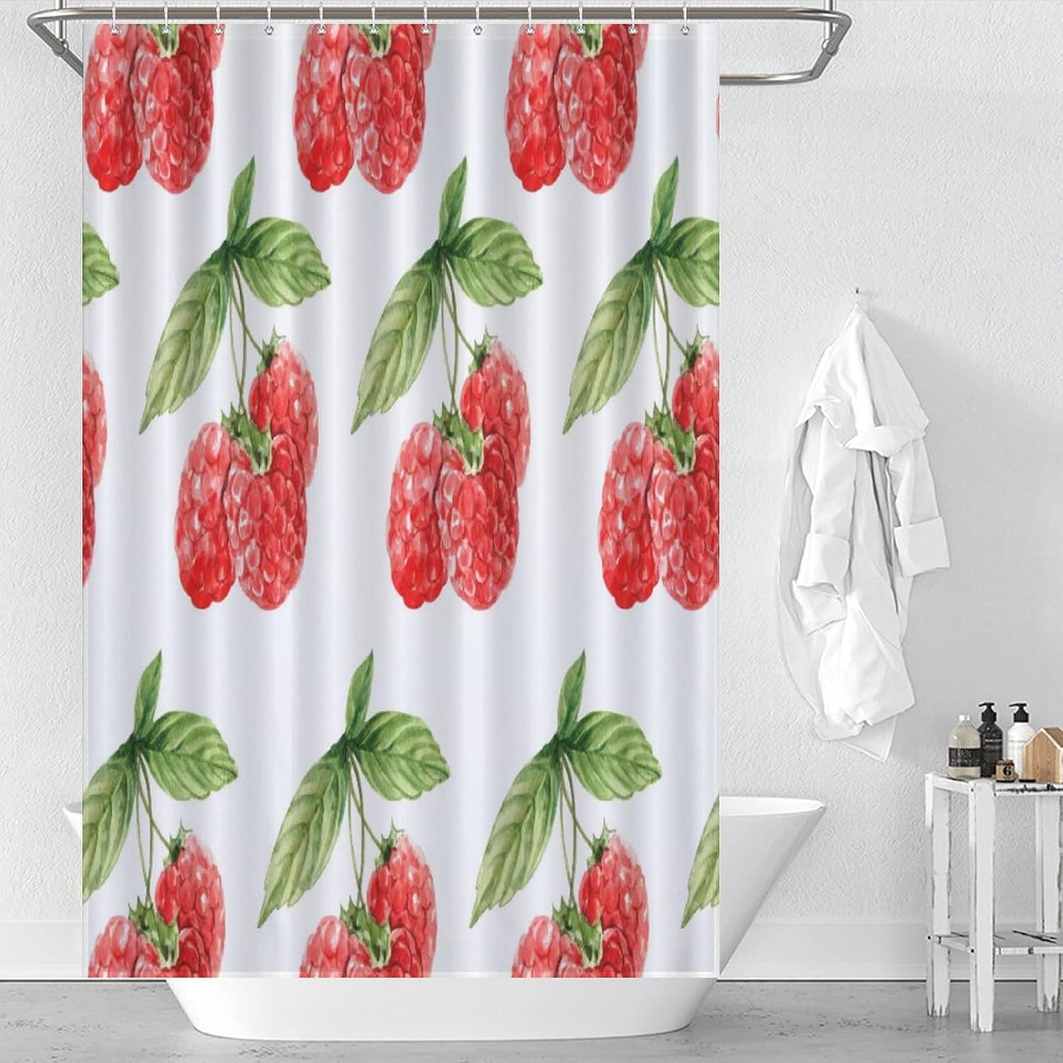 Sweet Natural Strawberry Shower Curtain with 12 Hooks