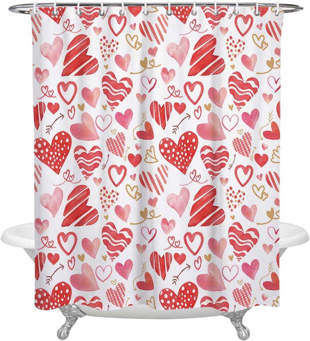 BestLives Valentines Shower Curtain with 12 Hooks