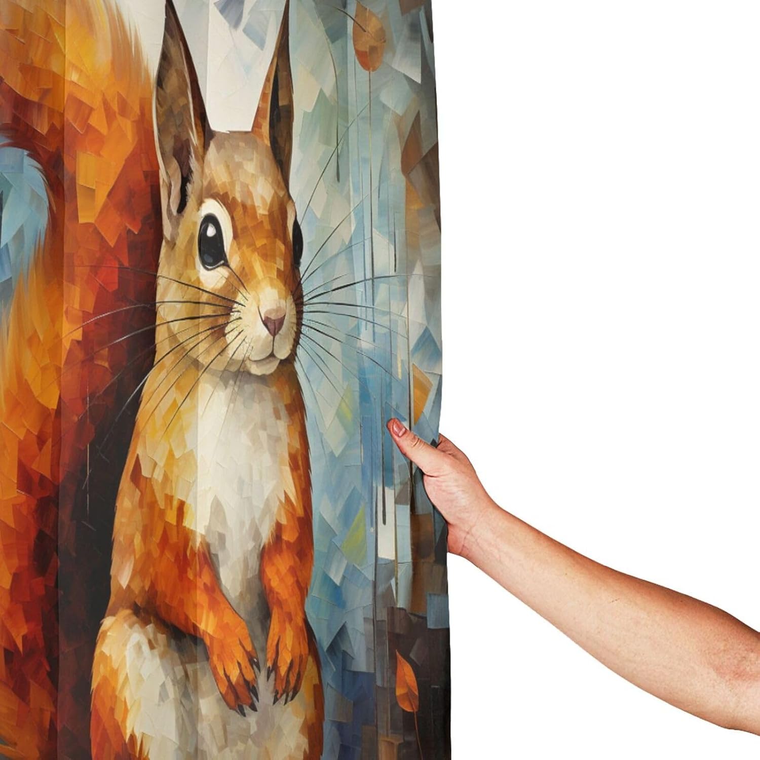 Squirrel Pattern Boho Style Shower Curtain Set with 12 Hooks 72x72in