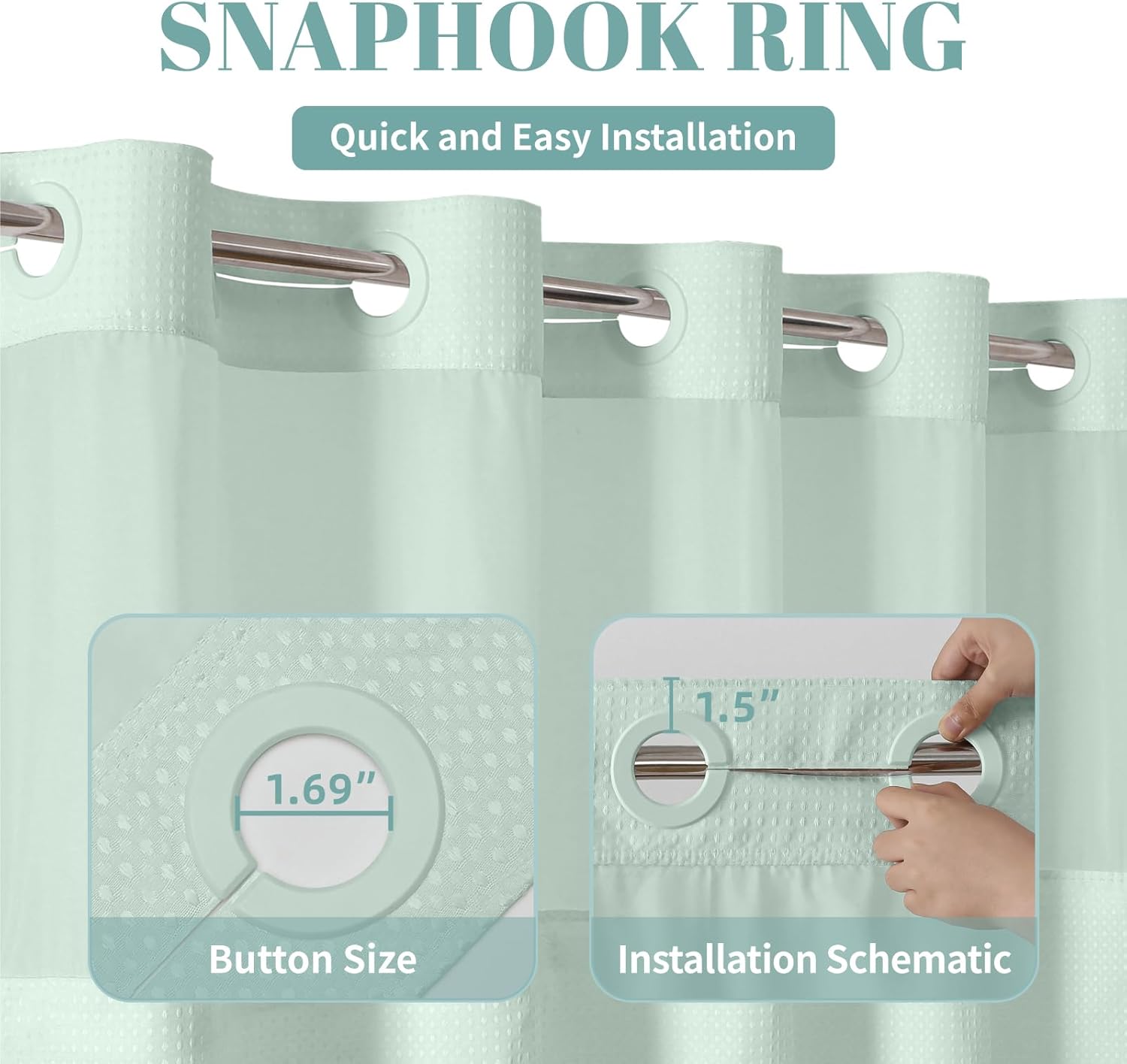 MintGreen No Hook Waffle Weave Shower Curtain Set