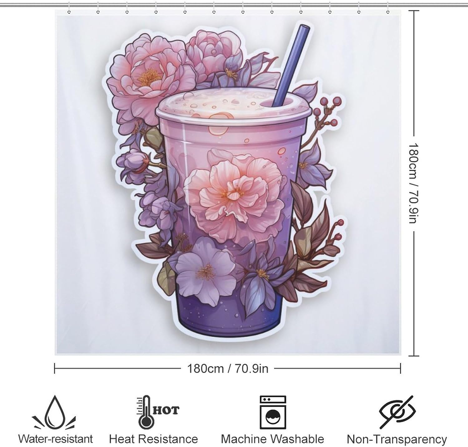 DAOWANGZUO Purple Flower Shower Curtain Set