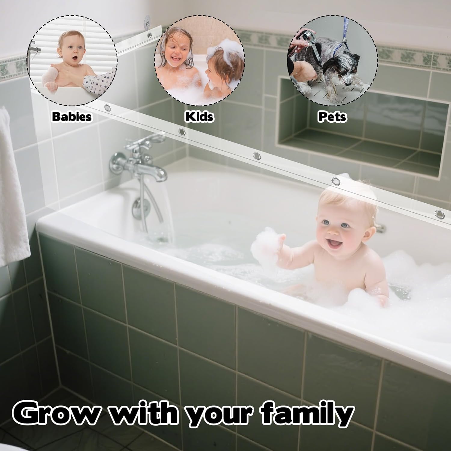 Clear Bathtub Splash Guard with 6 Hooks