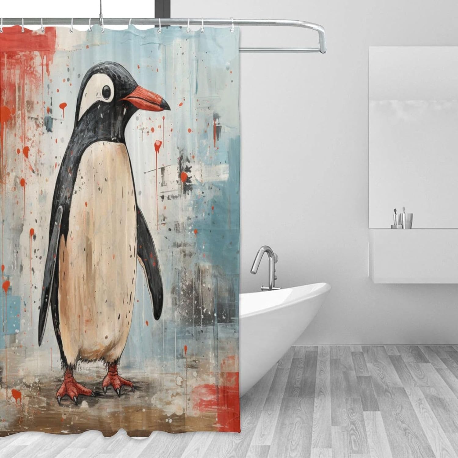 Penguin Shower Curtain Set with 12 Hooks 72x72in