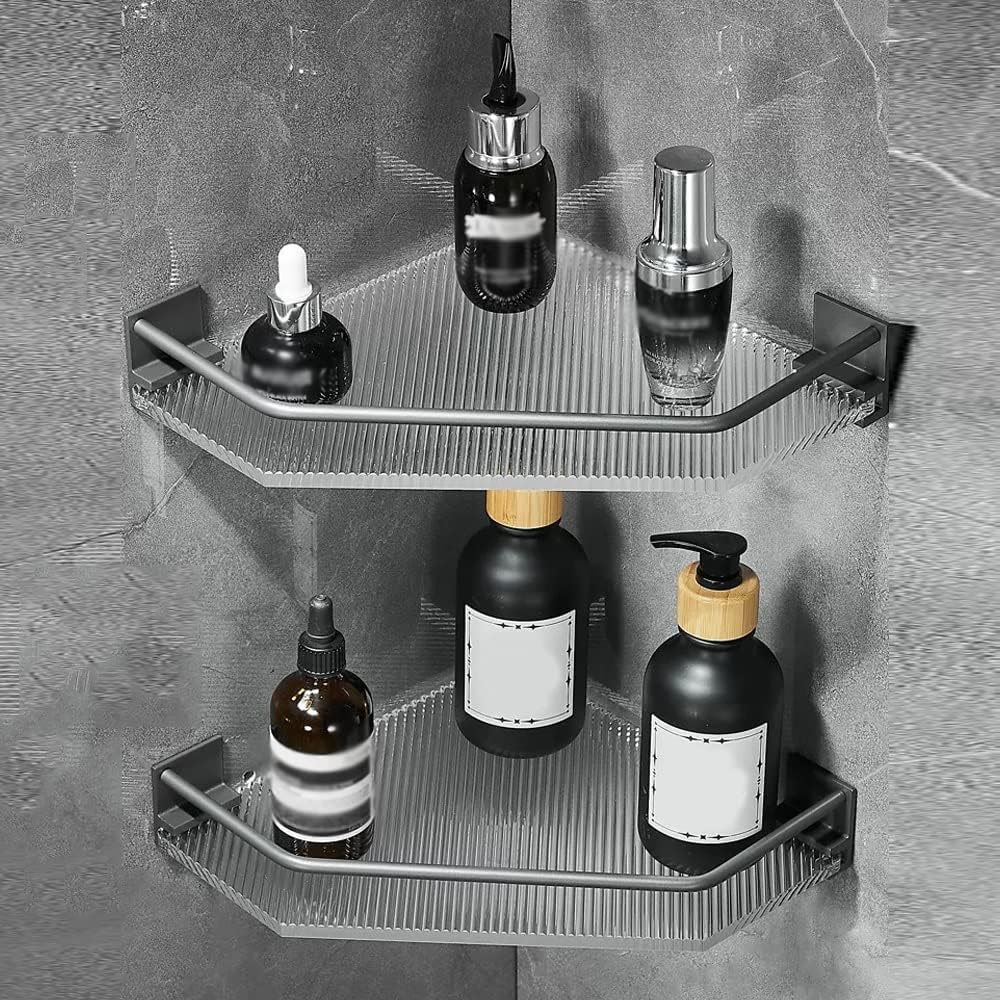 ANNBKA Wall-Mounted Shower Caddy with Acrylic Triangular Basket