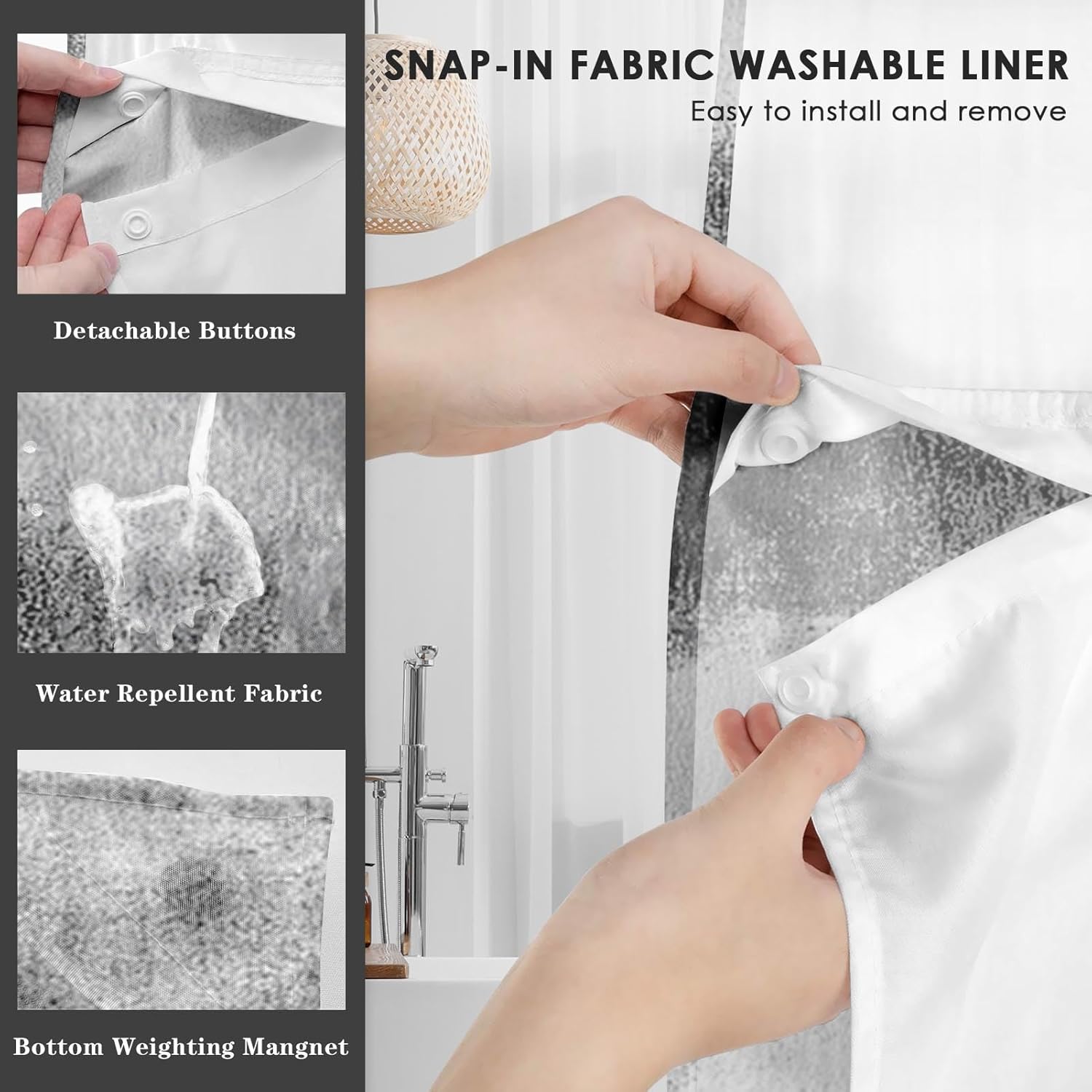 Nesphy Modern 71x74 Inch White Grey Shower Curtain Set