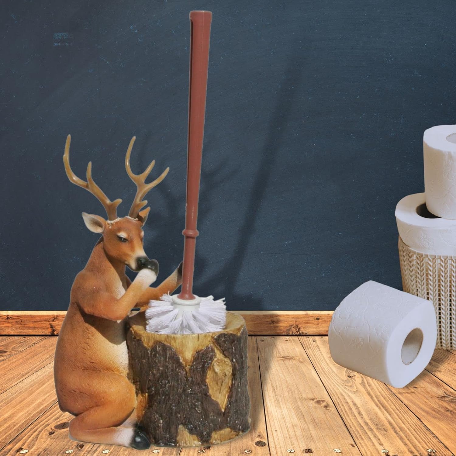 Rustic Deer Toilet Bowl Brush and Holder
