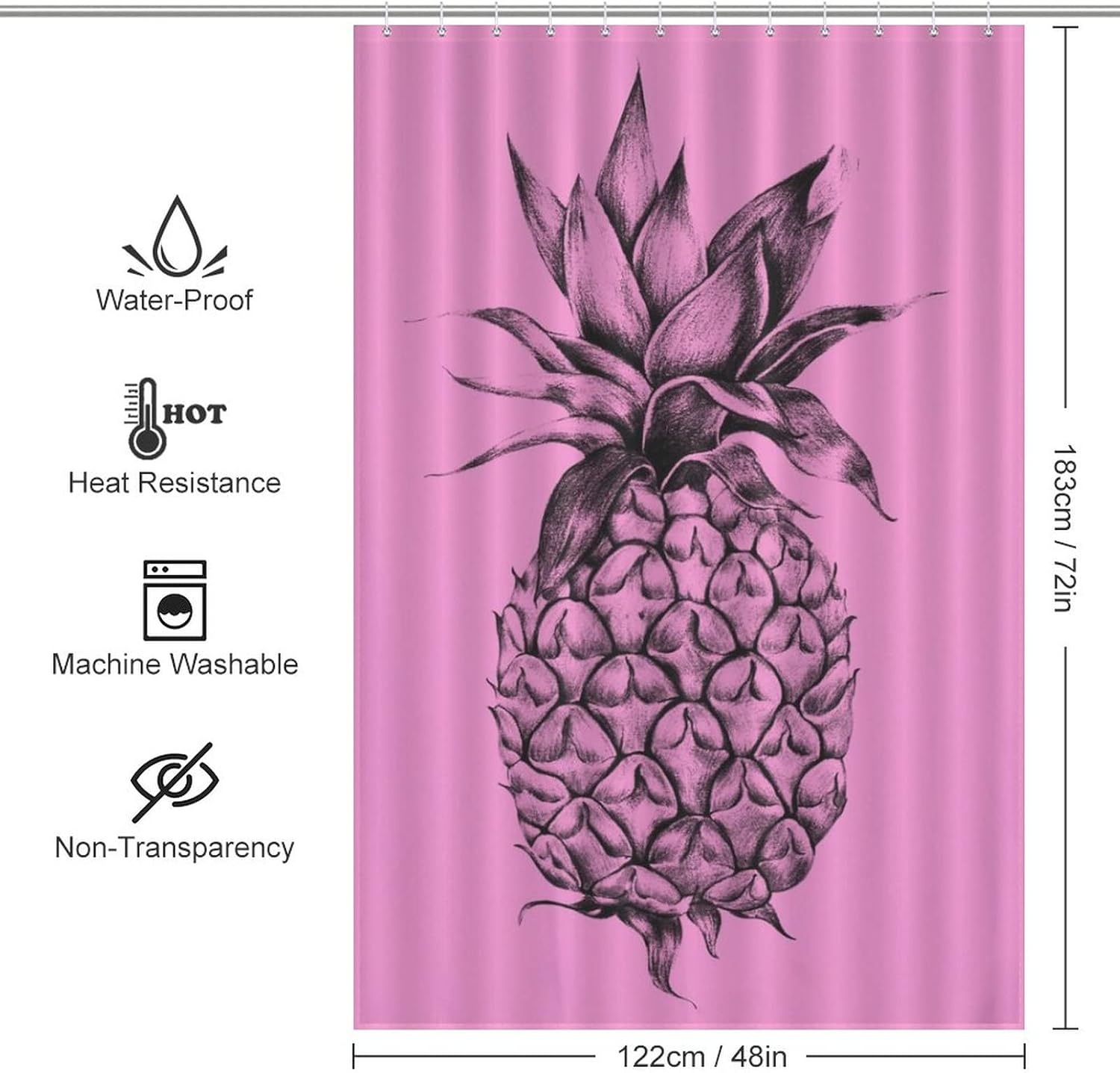 Summer Fruit Pineapple Bath Curtain with 12 Hooks 1