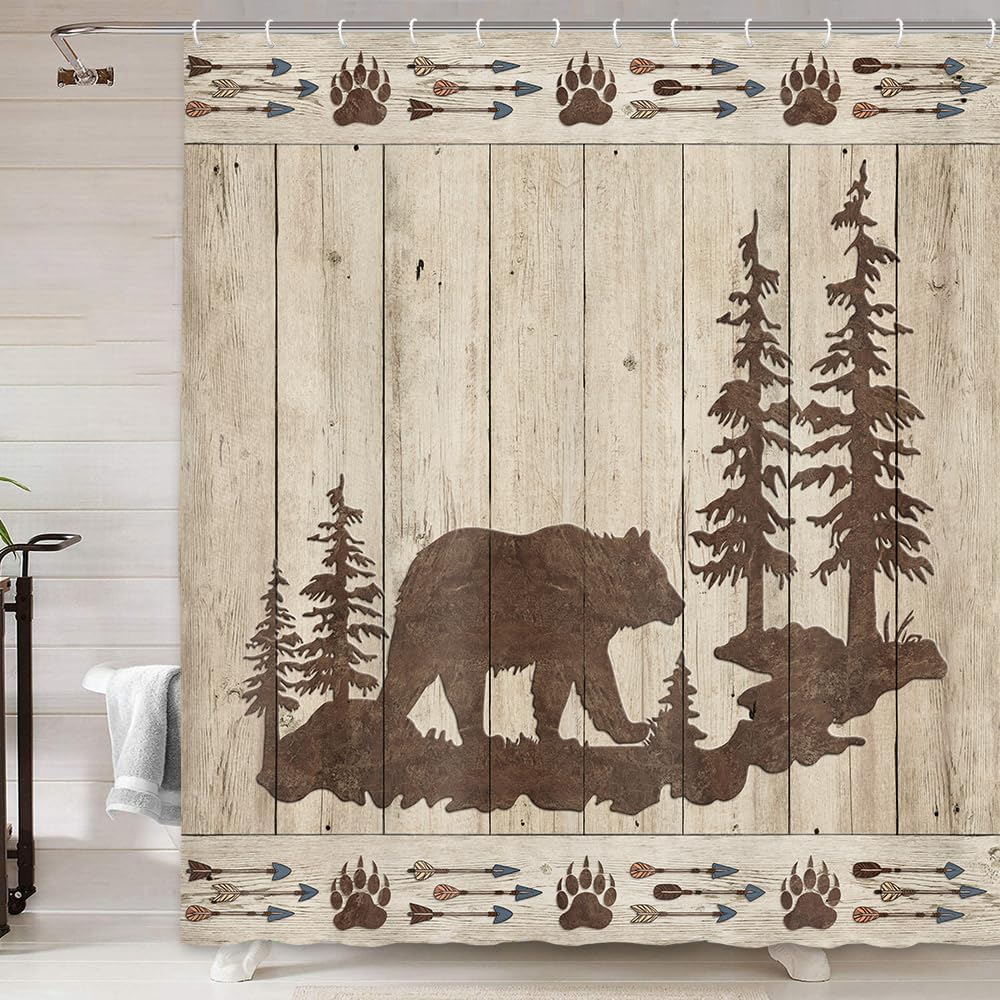 Bear Shower Curtain Set with 12 Hooks 72x72 Inches