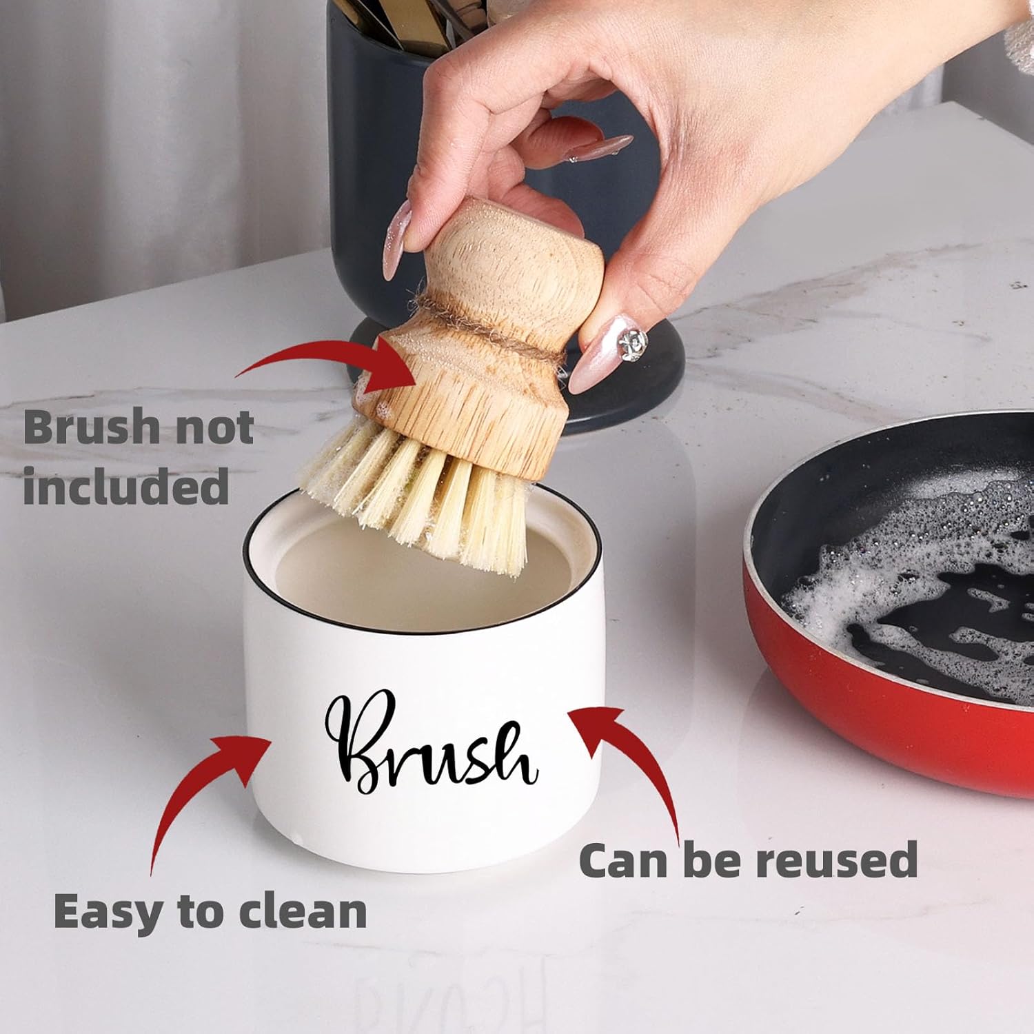 ONTUBE Ceramic Dish Brush Holder 8 oz White