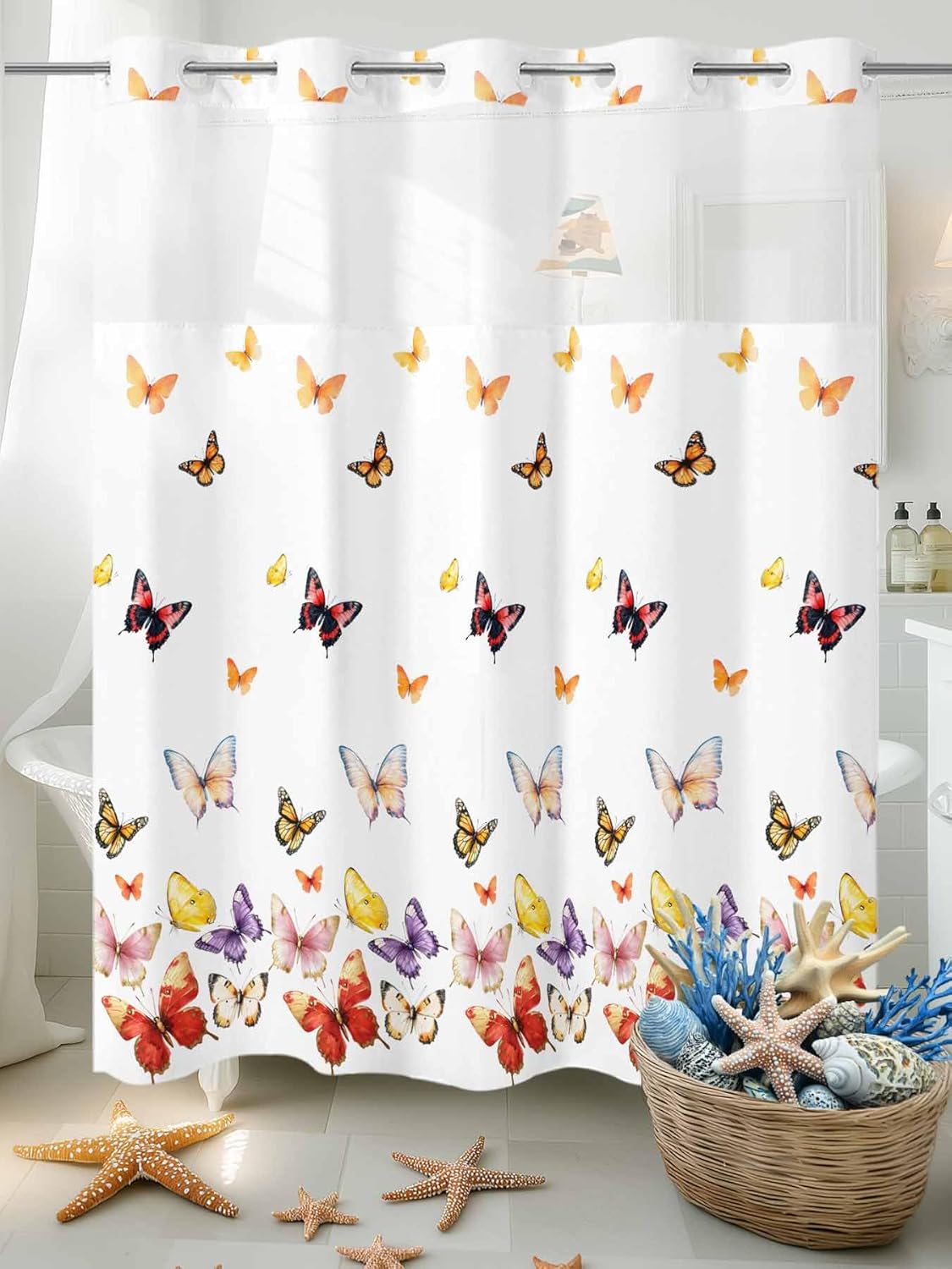 Double Layer No Hooks Shower Curtain Set 72x72