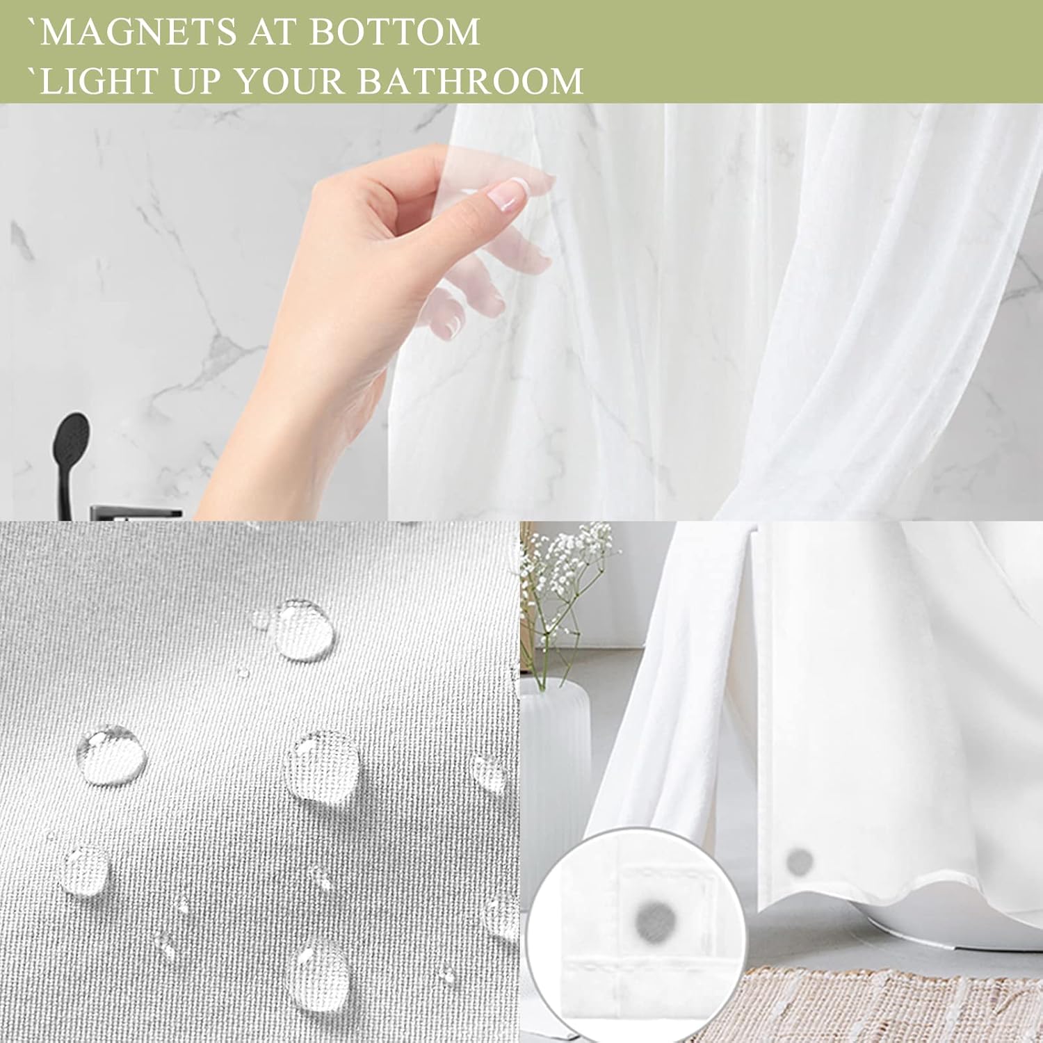 Tititex Snap-In Liner Shower Curtain Set 72x72 Inch