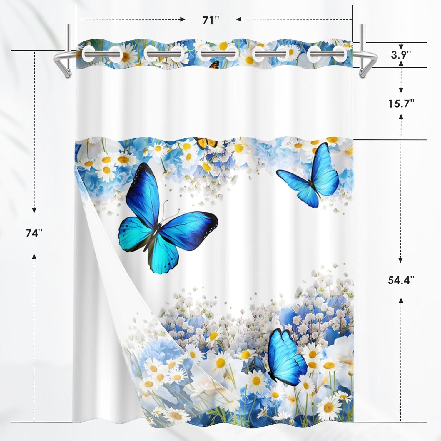 Nesphy No Hook Flower Chrysanthemum Shower Curtain Set