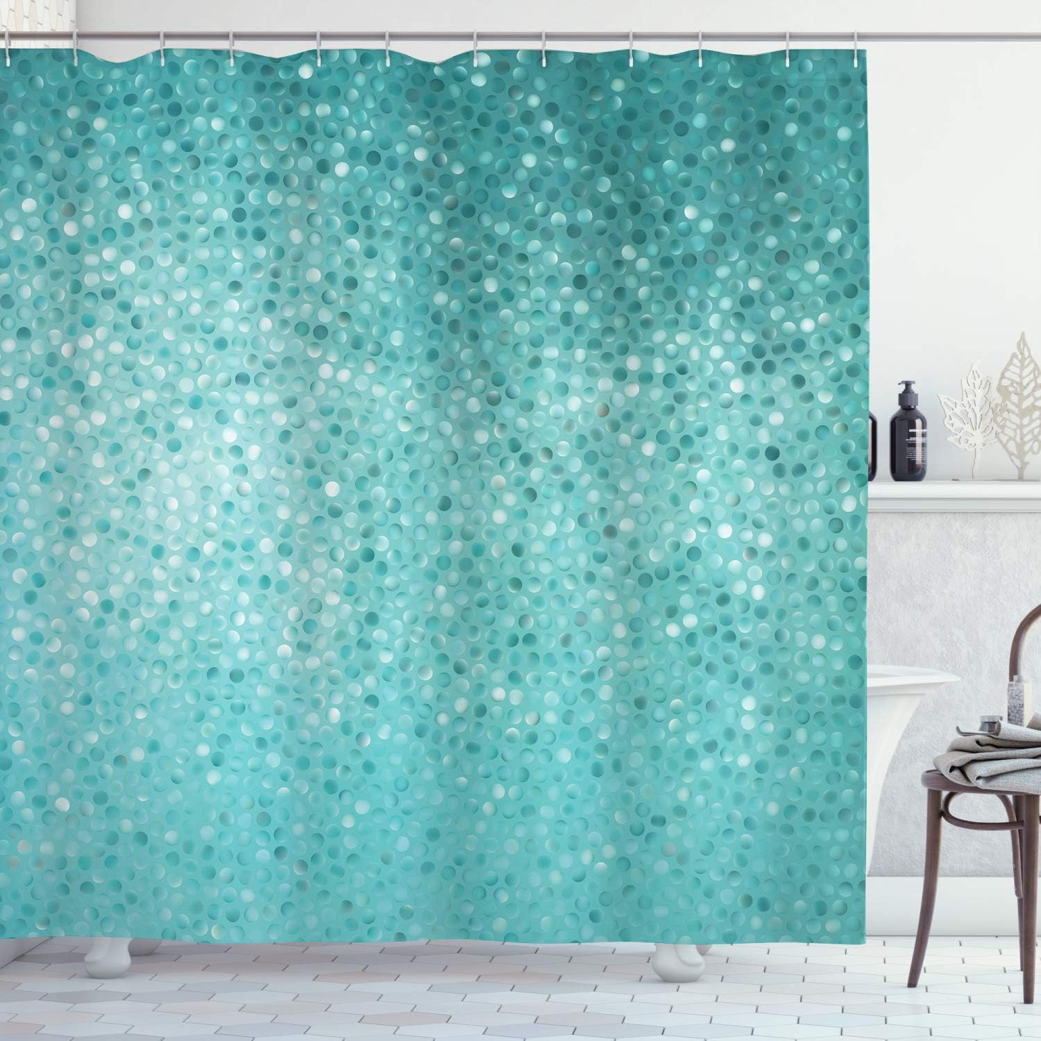 Ambesonne Dot Shower Curtain Set with Hooks Turquoise 69 x 70