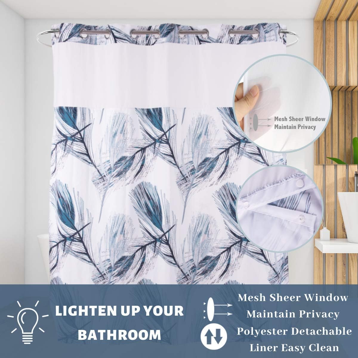 Ecoehoe 71x79 Waterproof Shower Curtain Set with Mesh Window