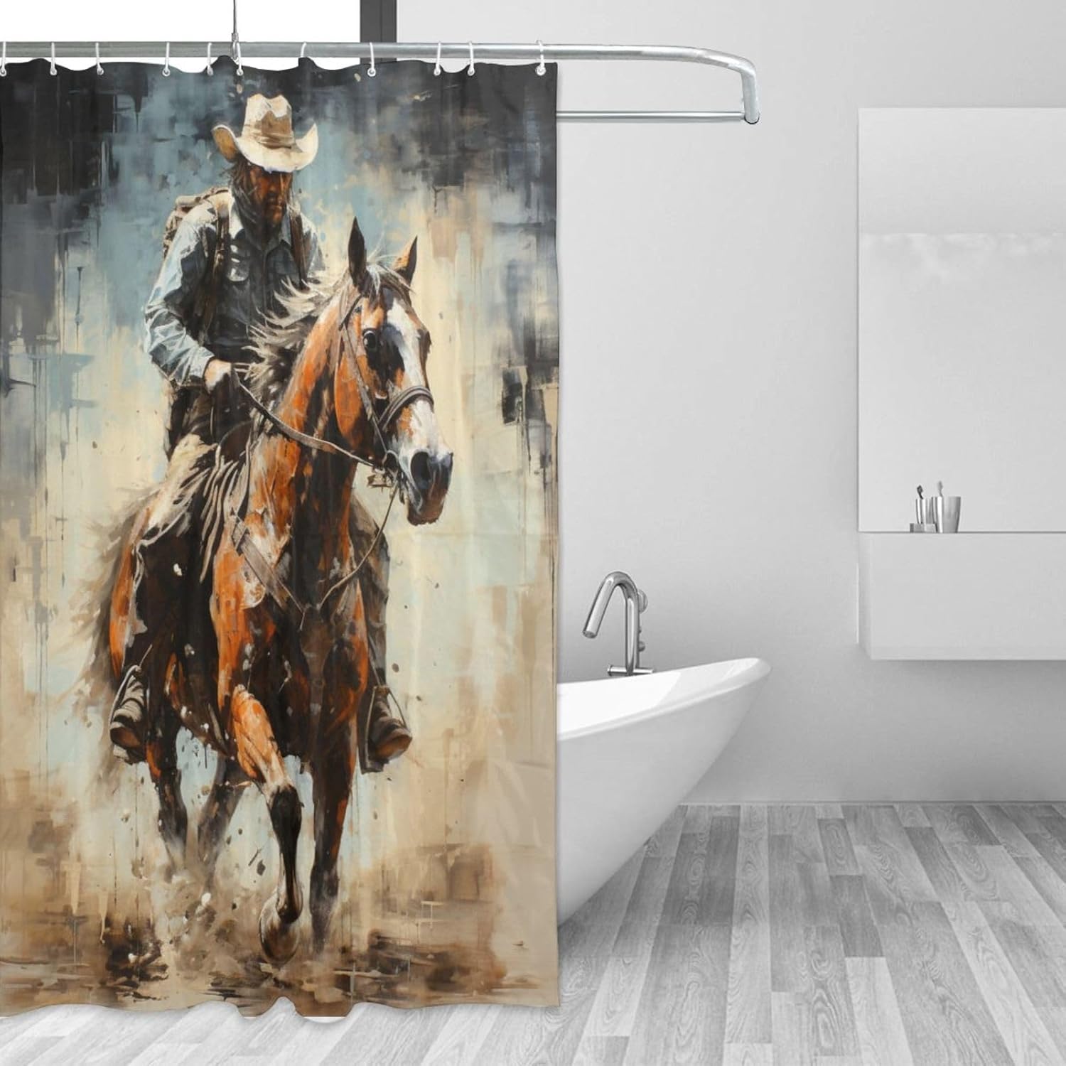 DAOWANGZUO Riding Cowboy Shower Curtain Set 1