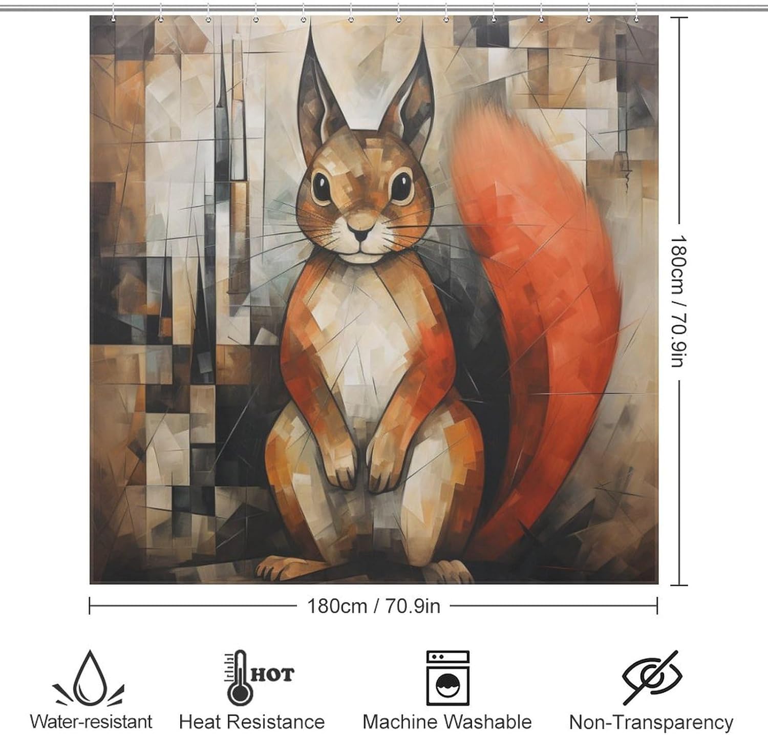 Squirrel Shower Curtain Set with 12 Hooks 72x72in 1