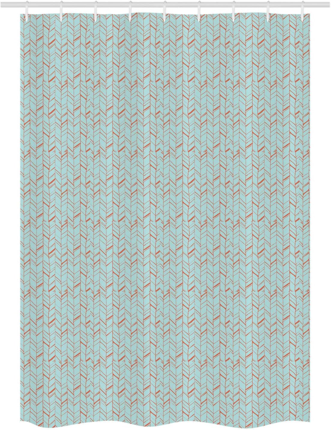 Ambesonne Orange Blue Herringbone Pattern Shower Curtain Set