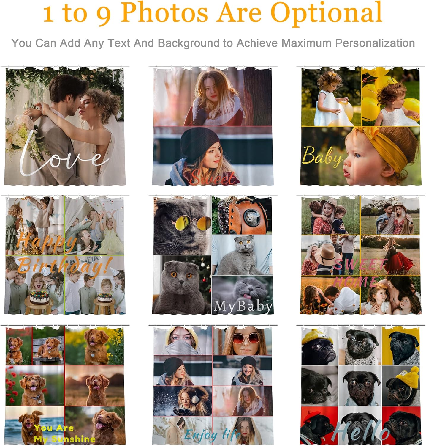 Custom Shower Curtain Personalized Funny DIY Waterproof with 12 Hooks