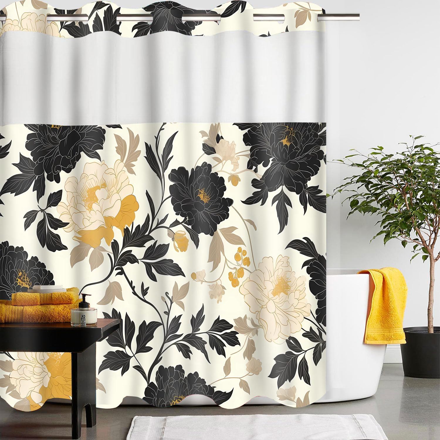 Gdmoon Boho Floral Shower Curtain Set 54x80in