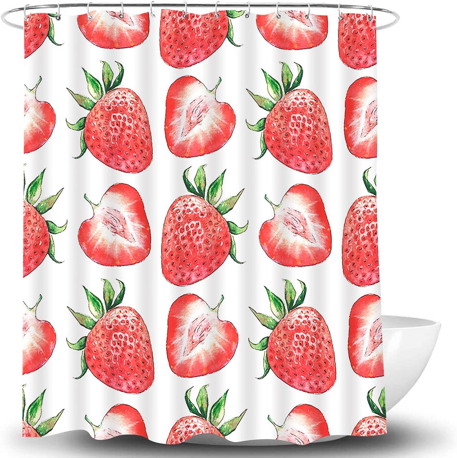 Strawberry Pattern Shower Curtain with Hook 70x60 Inch