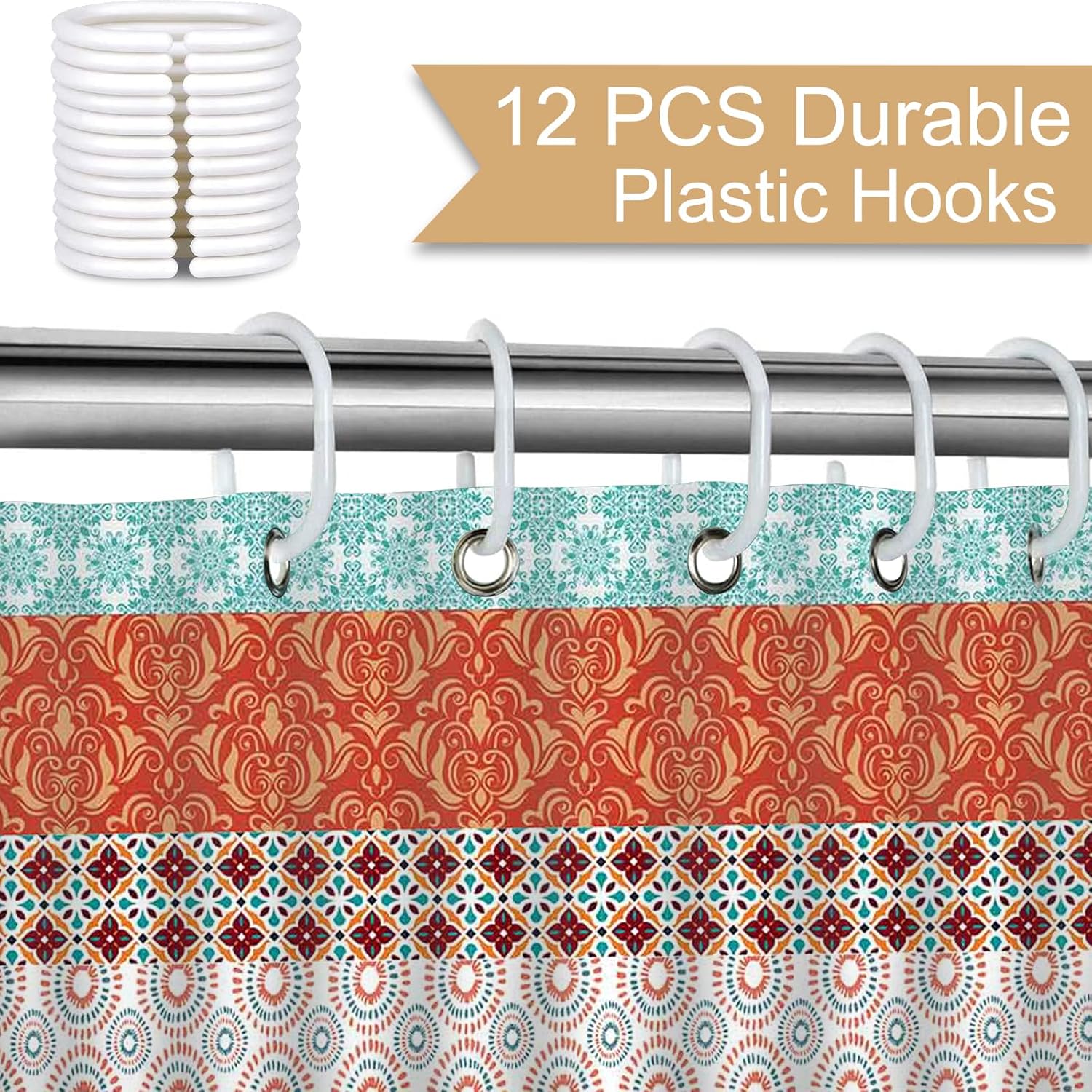 Mocsicka Boho Stripe Shower Curtain with 12 Hooks 72x72 Inch