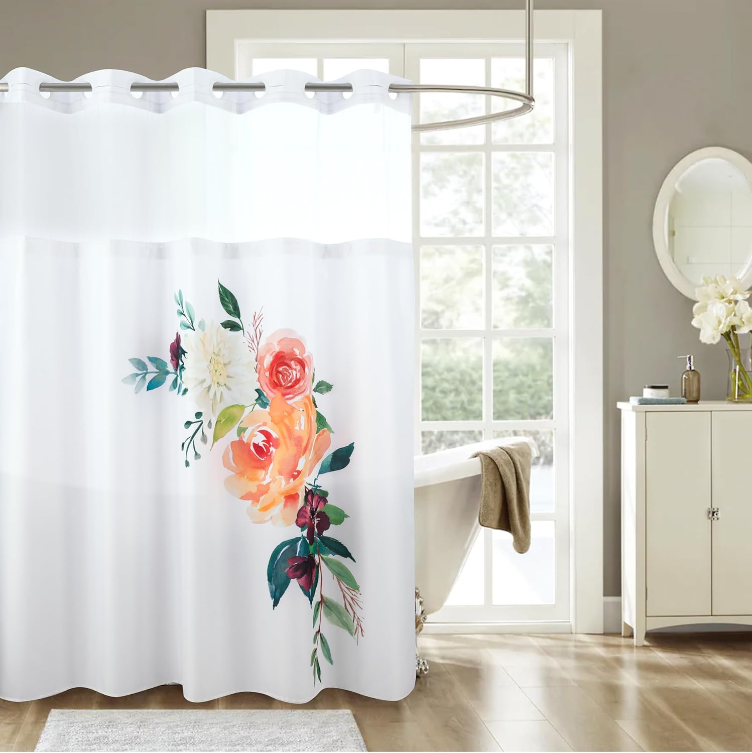 FONFLAIRE Floral Shower Curtain Set with Snap Liner