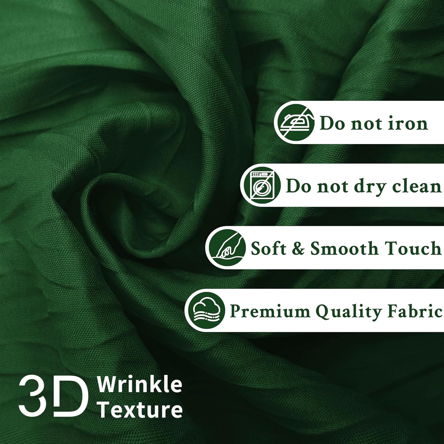 Dark Green Crumpled Texture Shower Curtain Set with Snap-in Liner