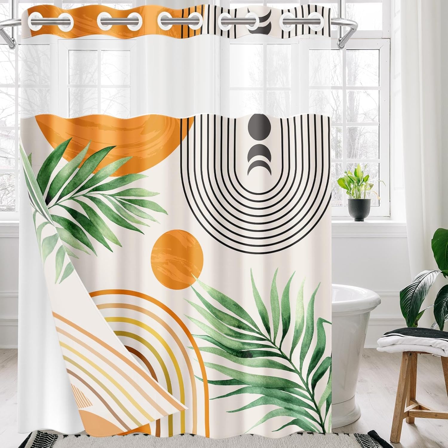 Nesphy Boho Geometric Shower Curtain Set with Liner