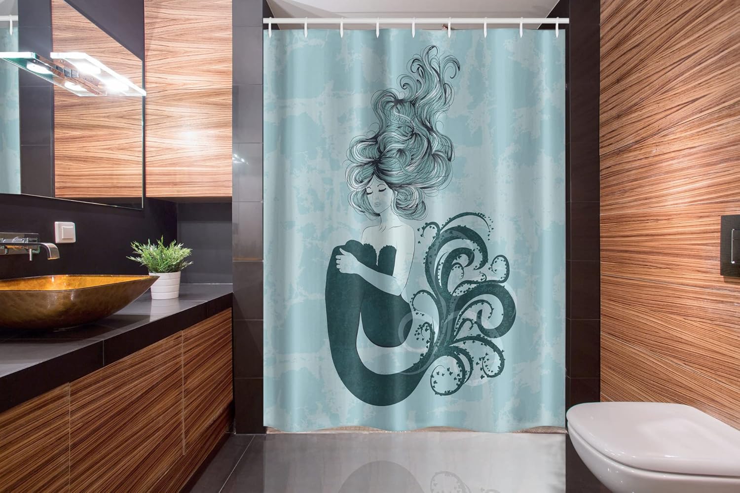 Ambesonne Mermaid Stall Shower Curtain Set - Pale Blue Dark Teal