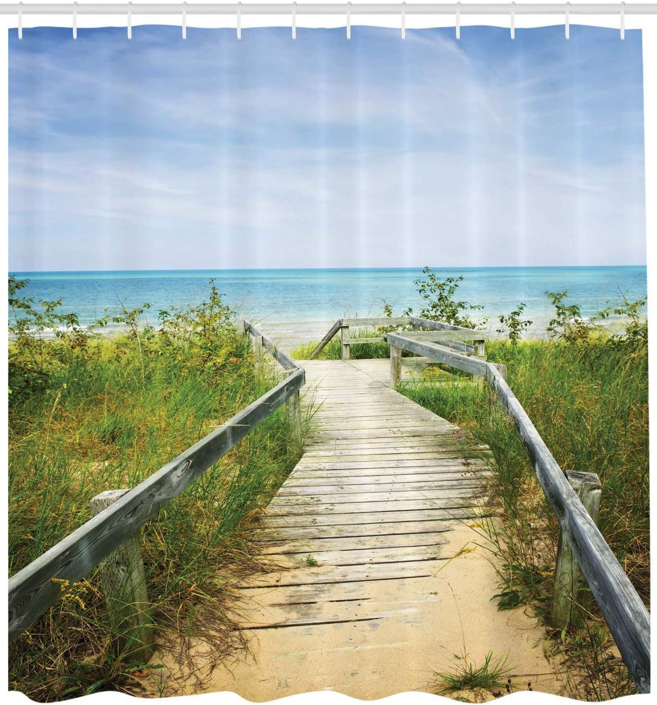 Ambesonne Seaside Shower Curtain Set with Hooks