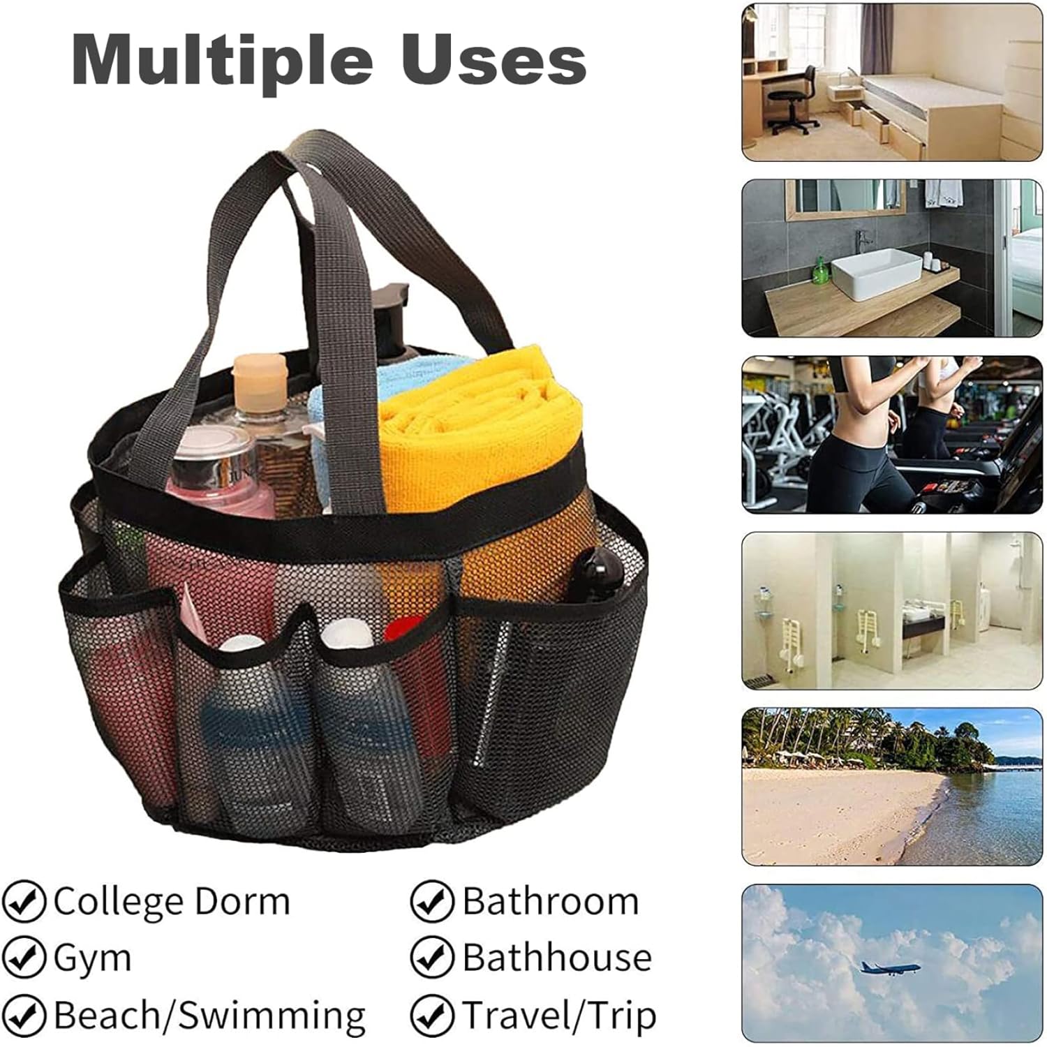 Hperu 8-Pocket Shower Tote Bag 22x22x22cm Black
