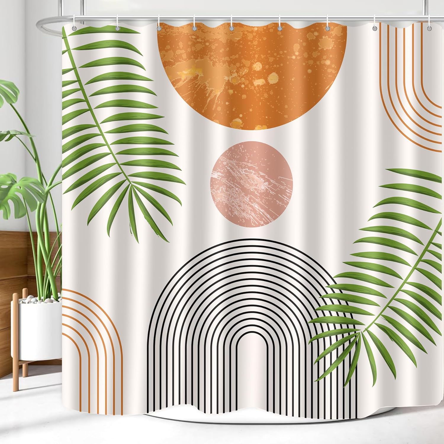 Boho Sage Green 72x72 Shower Curtain Set with 12 Hooks