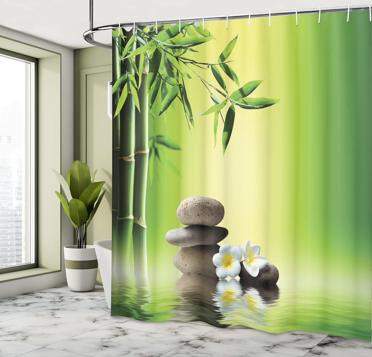 Ambesonne Spa Themed Shower Curtain Set - 69 x 84 Yellow Green