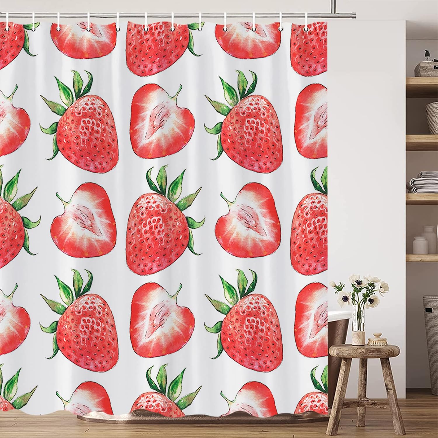 Strawberry Pattern Shower Curtain with Hook 70x60 Inch