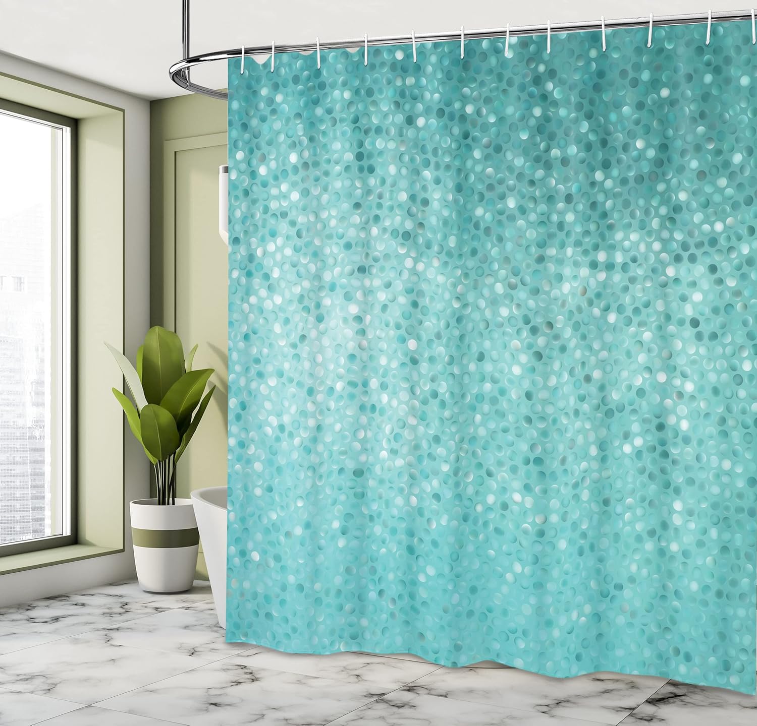 Ambesonne Dot Shower Curtain Set with Hooks Turquoise 69 x 70