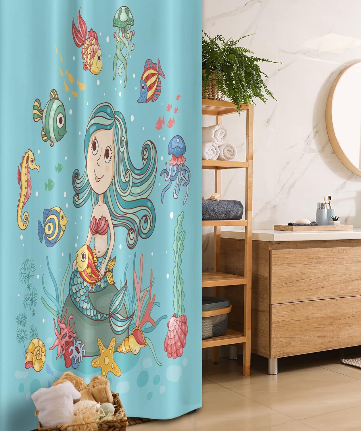 Ambesonne Underwater Mermaid Shower Curtain Set with Hooks