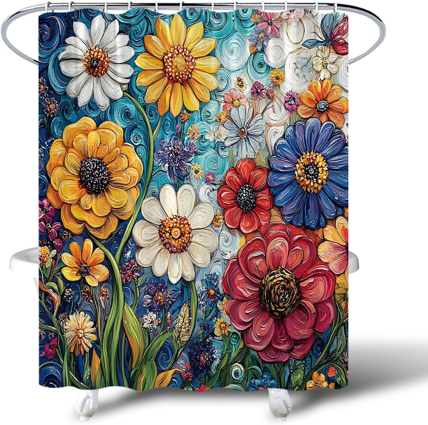 Colorful Floral Shower Curtain with Hooks