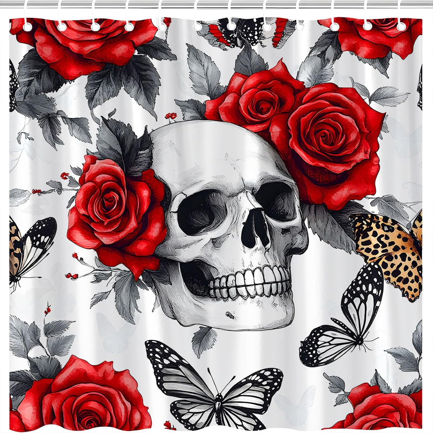 Gothic Skull Floral Shower Curtain 70x70 Inch
