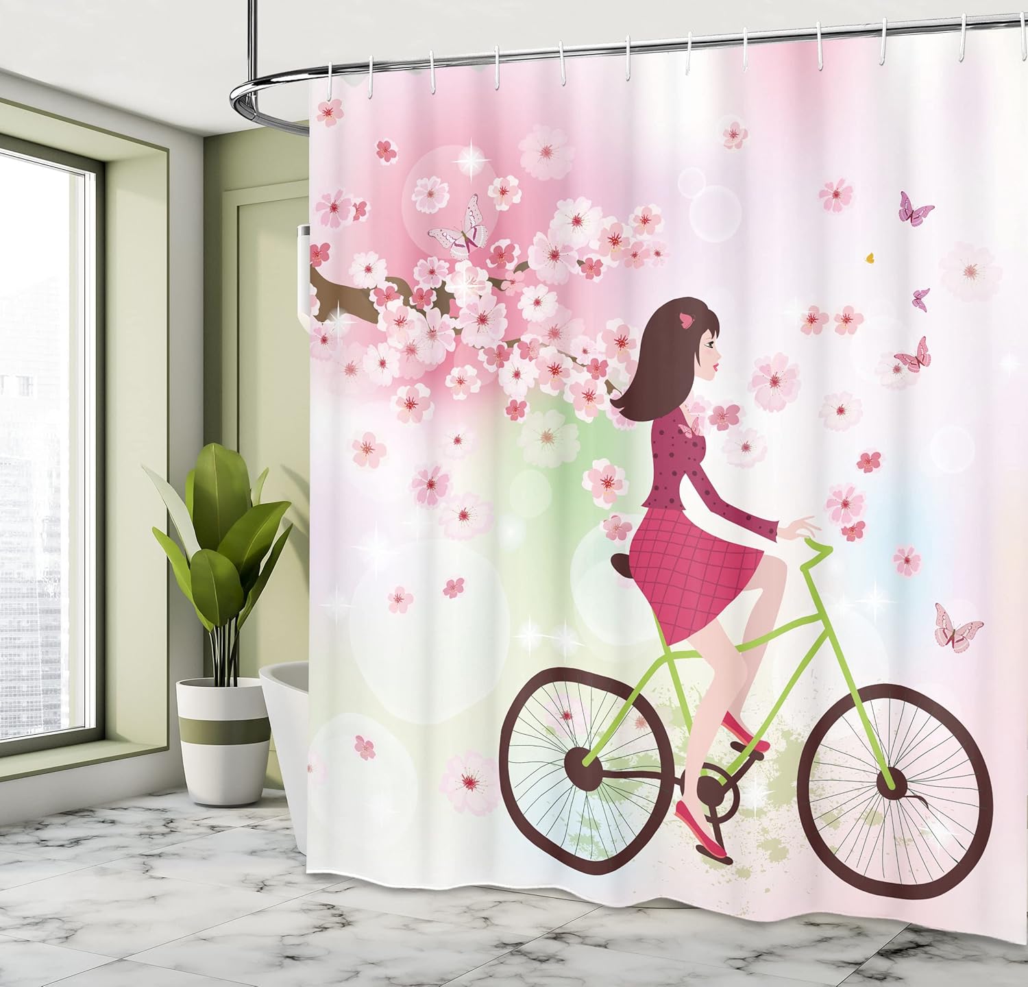 Ambesonne Pink Shower Curtain with Hooks 69x84