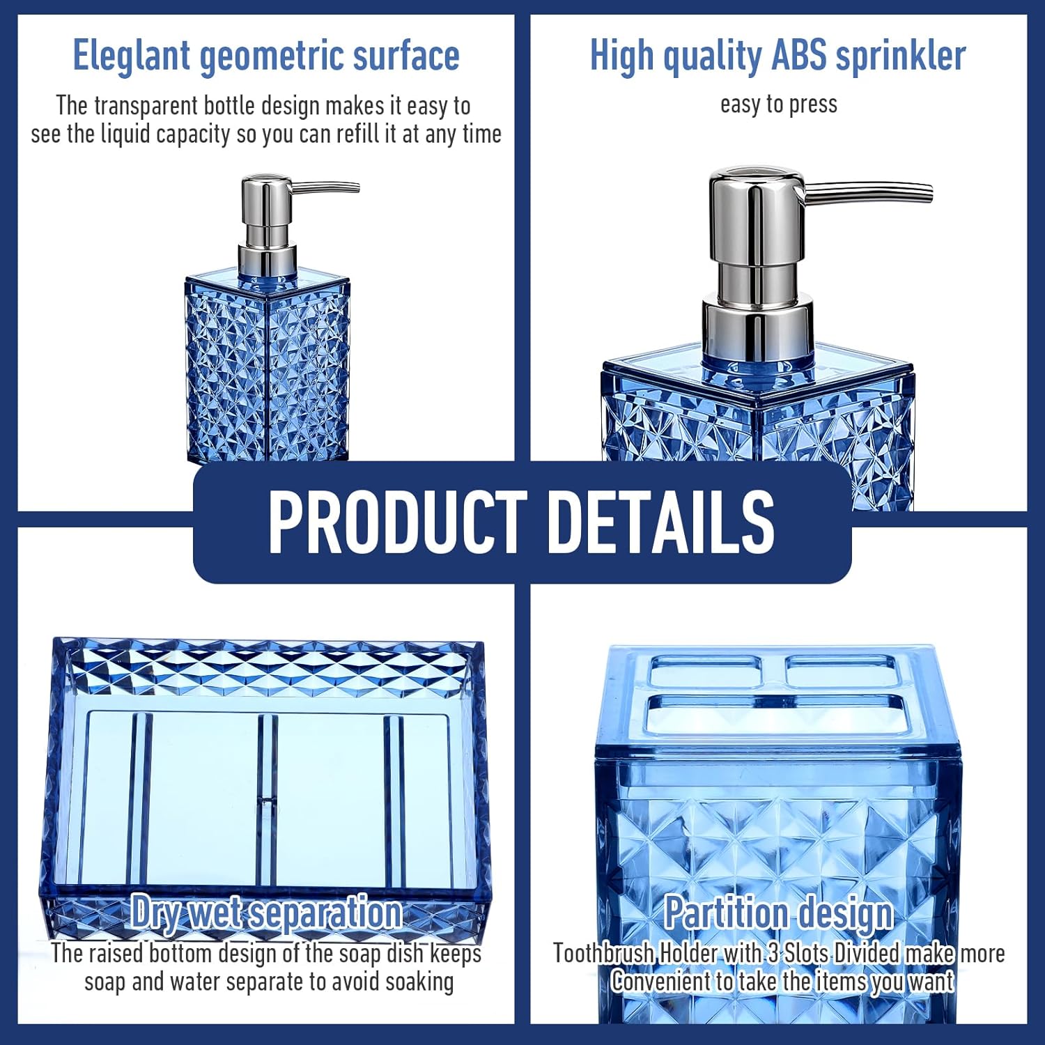 HOFURME 4PCS Blue Bathroom Accessory Set
