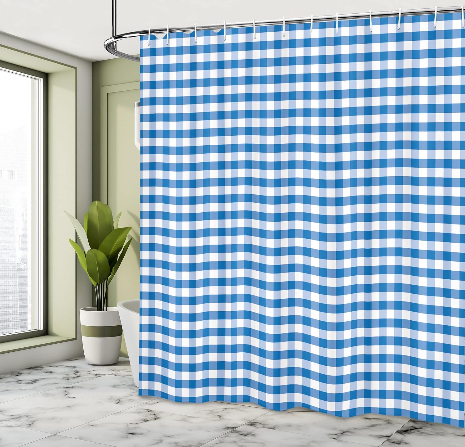 Ambesonne Checkered Shower Curtain Blue White 1