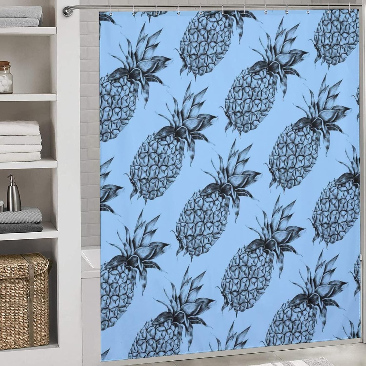 Adorable Pineapple Fruit Shower Curtain Set with Hooks 72x72inch