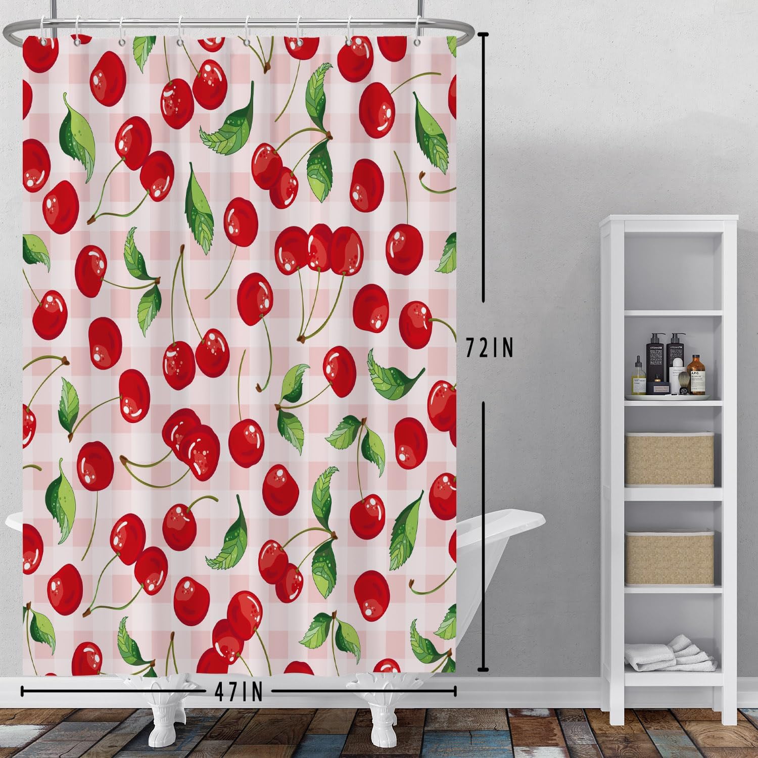 DASHAN Red Cherry Aesthetic Shower Curtain 72x72