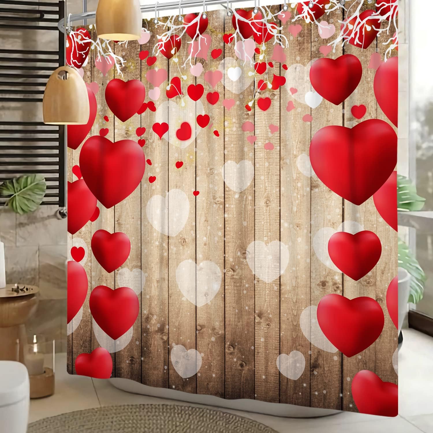 LFEEY Romantic Heart Shower Curtain Set 72x72 Inch