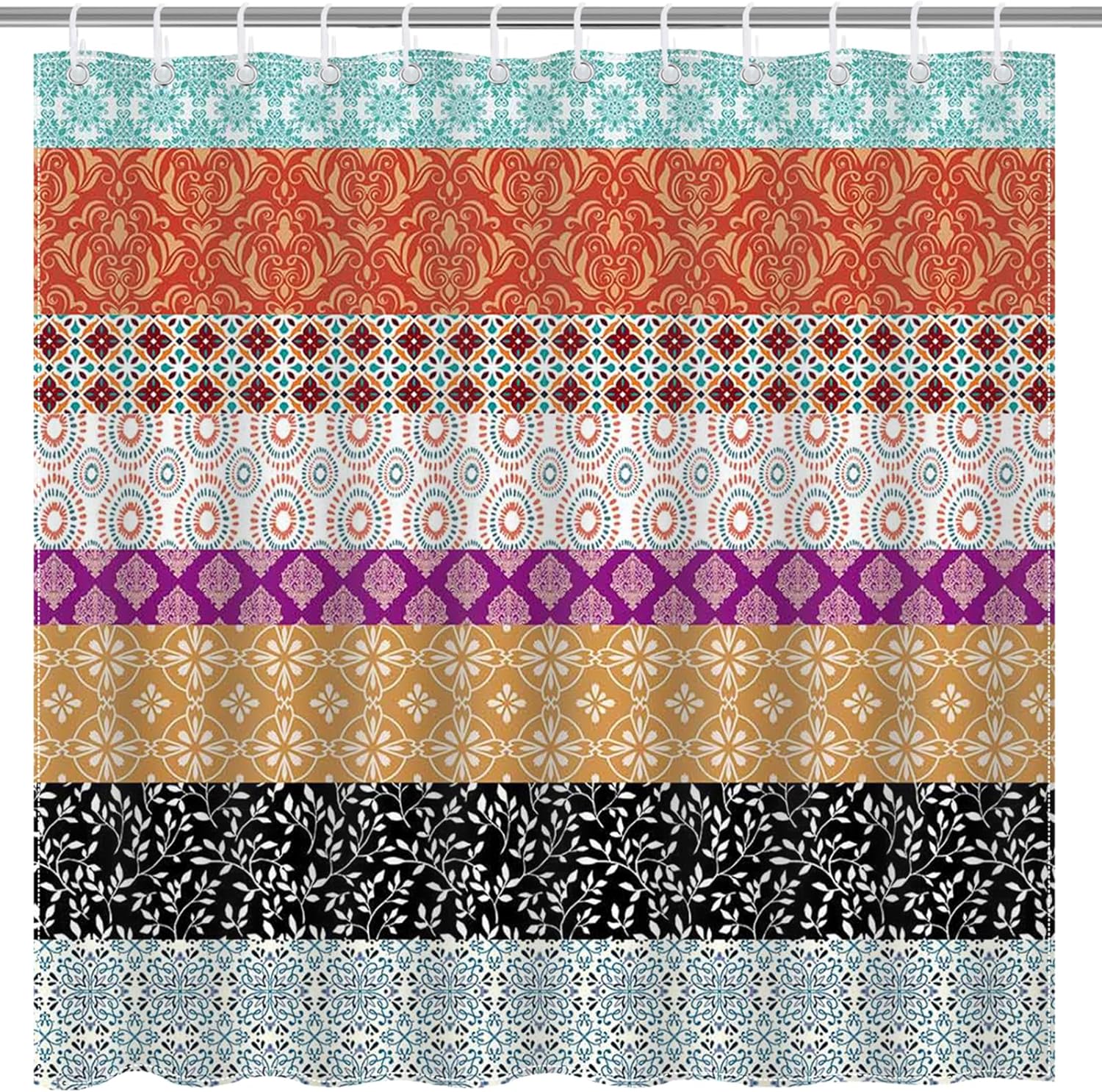 Mocsicka Boho Stripe Shower Curtain with 12 Hooks 72x72 Inch