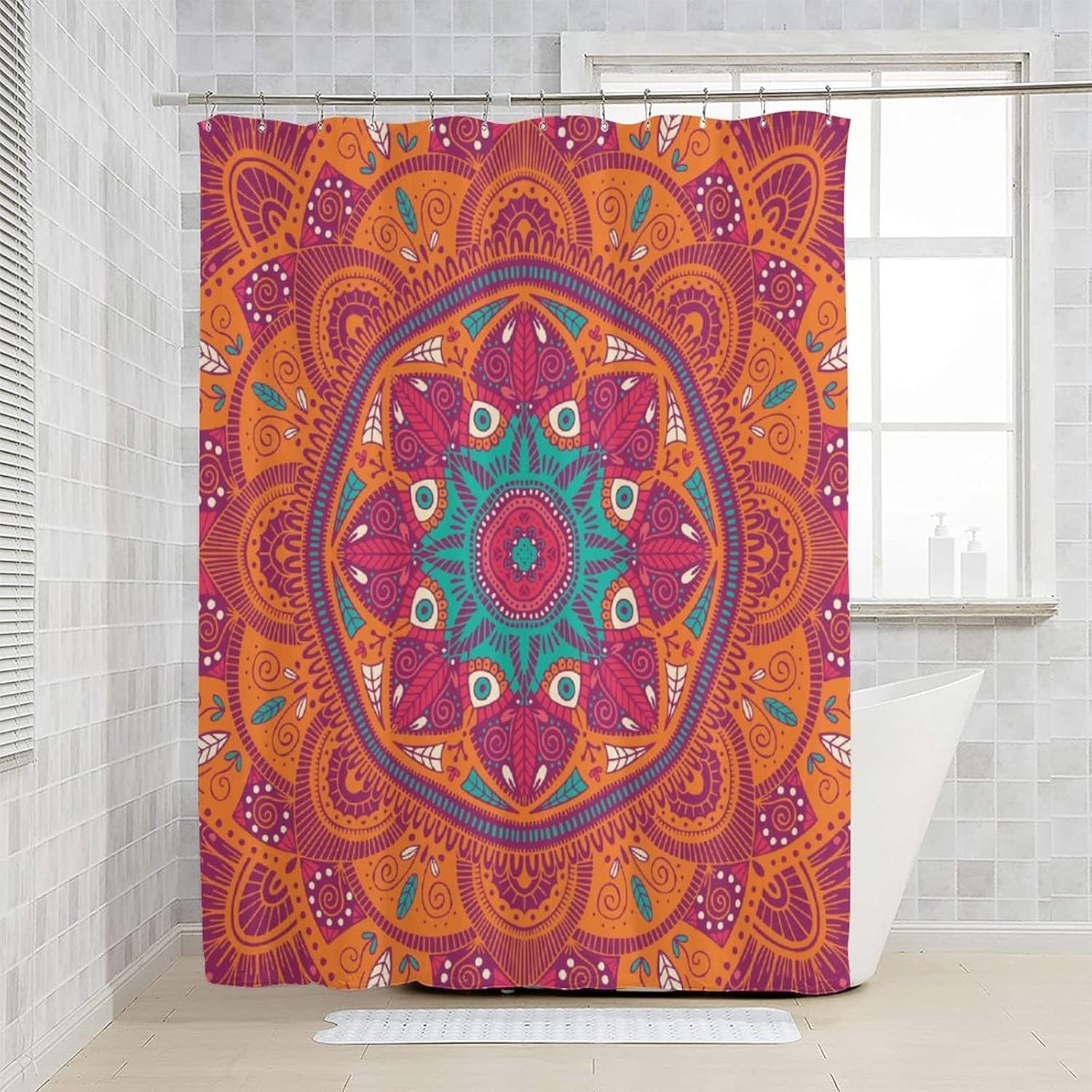 ZhiRain Mandala Shower Curtain Set with 12 Hooks 72x72inch Orange