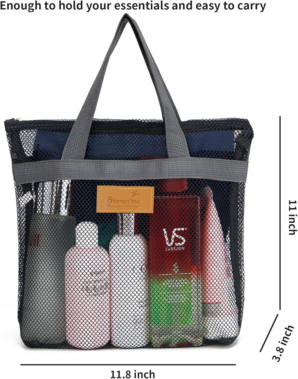 Mesh Shower Caddy Bag with Zipper for Travel and Gym